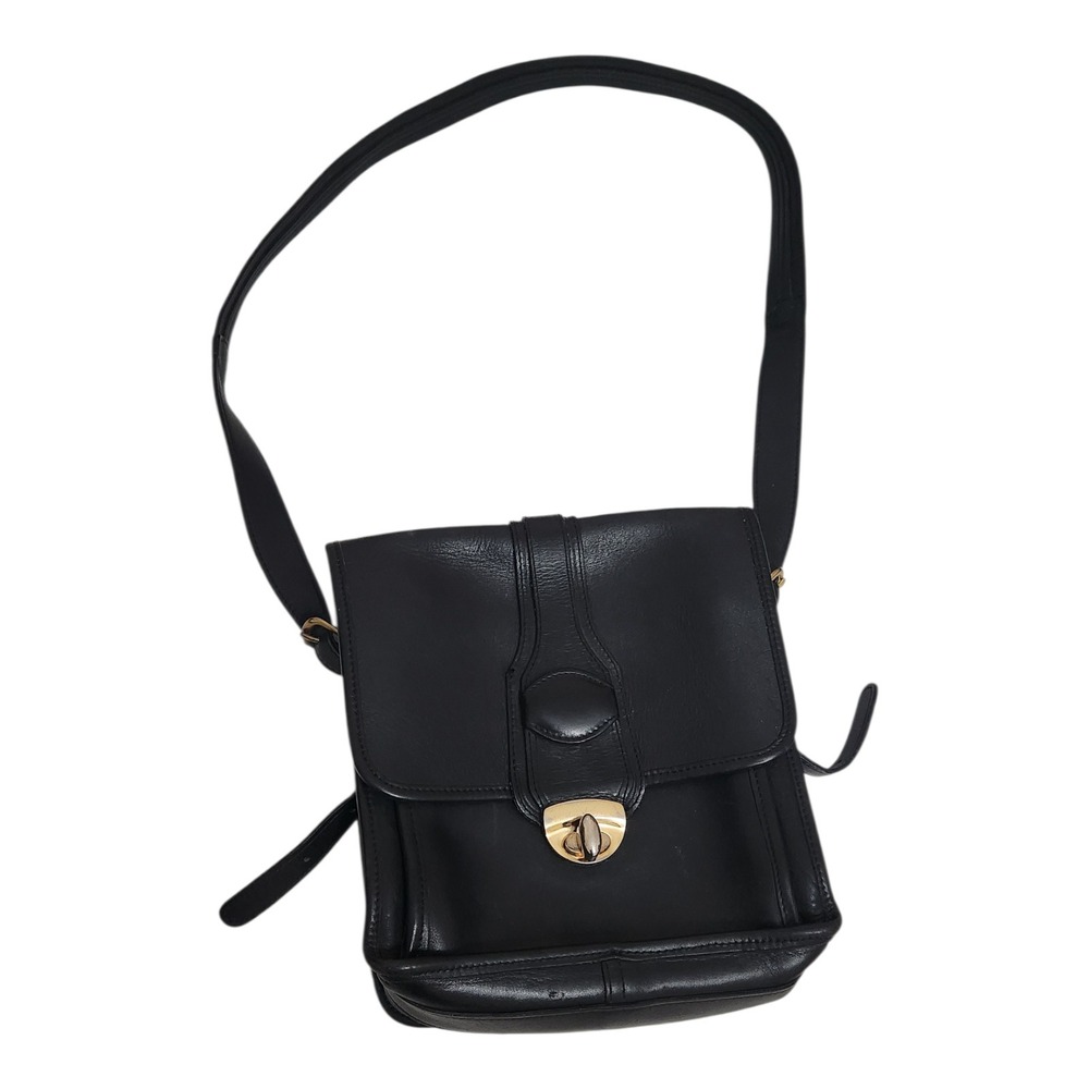 Joseph Daniel Black Leather‎ Crossbody Bag Turn Lock Handcrafted Vintage USA